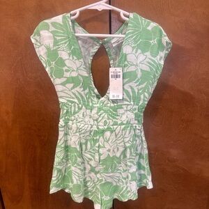 Abercrombie Kids Green and White Floral romper